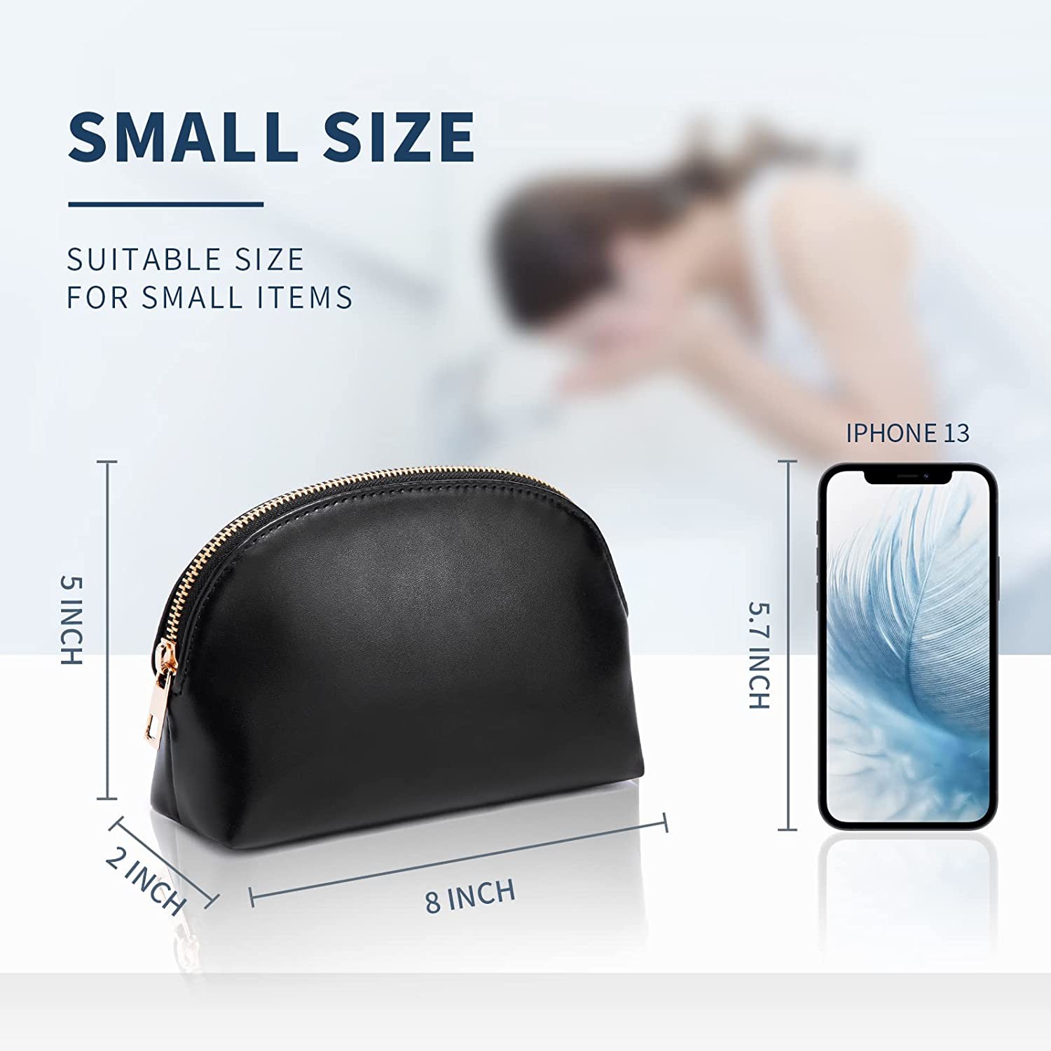 Makeup Bag Small Travel Cosmetic Bag Lightweight PU Leather Cosmetic Organizer Pouch for Women (Small) - Black