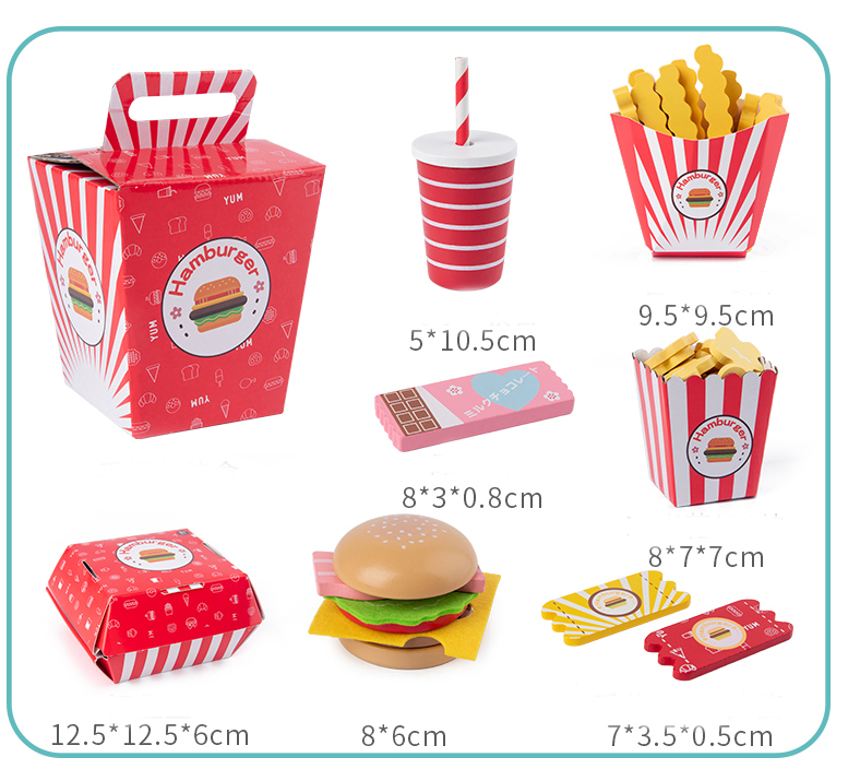 Wooden Burger Fries Baby Developmental Toys Children'S Toy Kitchen Food Set