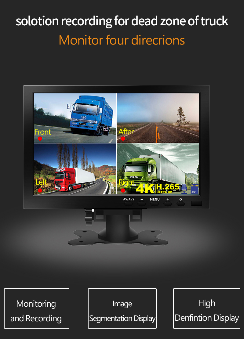 Full HD 1080P 5V 10.1 Inch Truck Dash Cam Four Lens Touch Screen