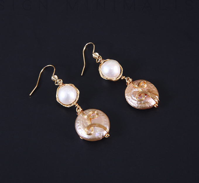 New Baroque Pearl Stud Earrings For Women Hand made Metallic Twist Braided Design Pearl Natural Baroque Pearl Earring