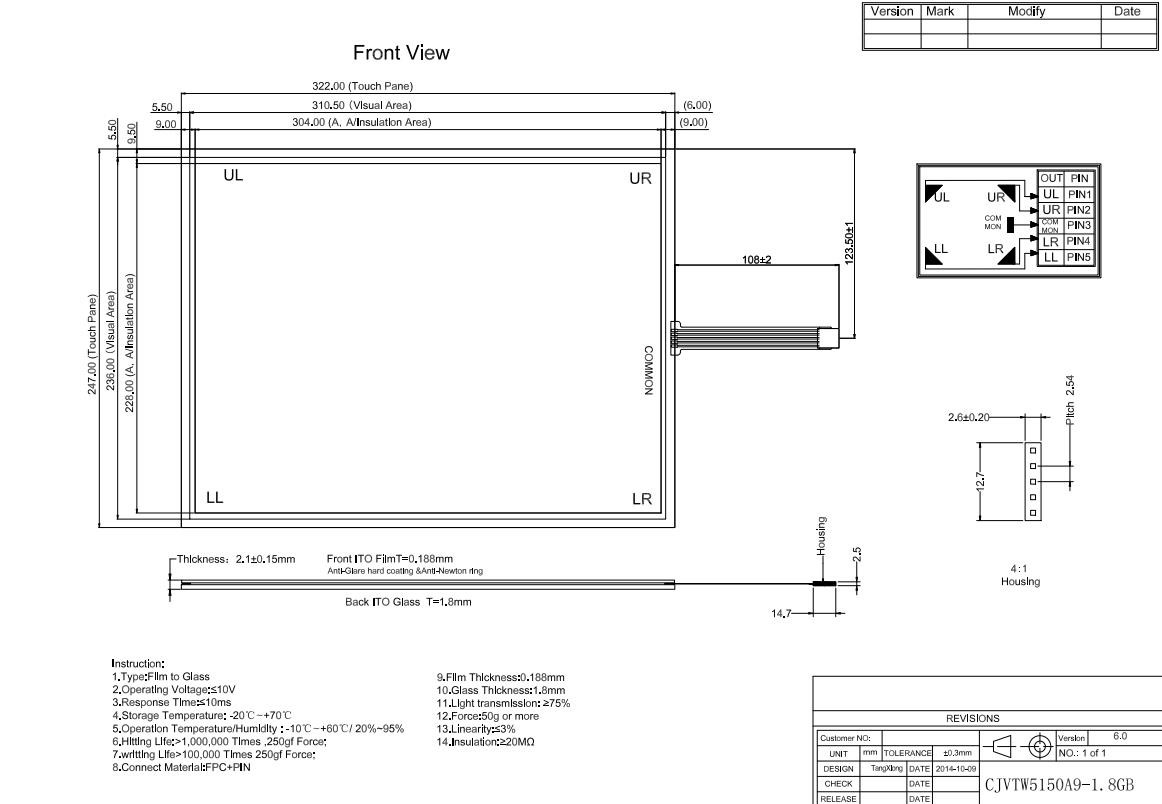 Customization 5 Wire Resistance Touch Screen 15" Short Response Time