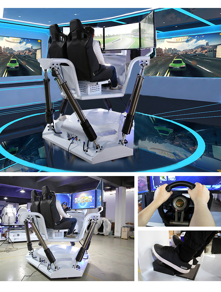 White Color 3 Screen 6 DOF VR Driving Simulator Games For Indoor Playground