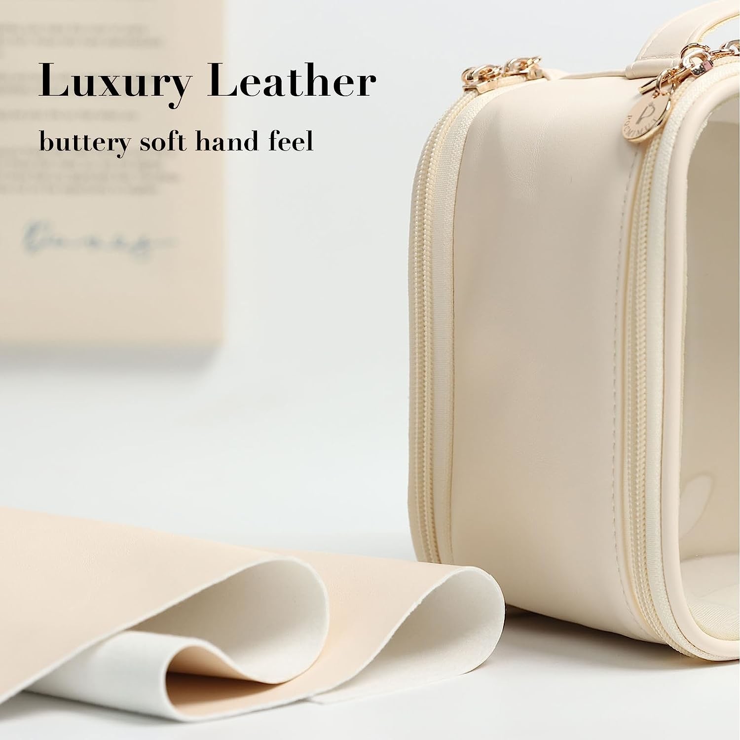 Large Leather Double Layer Clear Cosmetic Bag Shockproof With Zipper