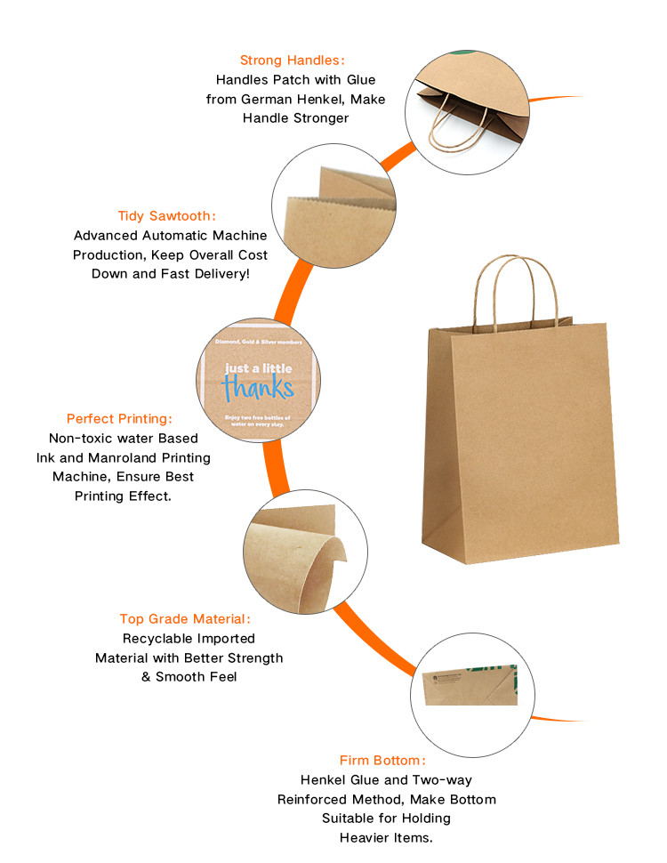 Recycled Grocery Shopping Brown Kraft Paper Bags With Handles