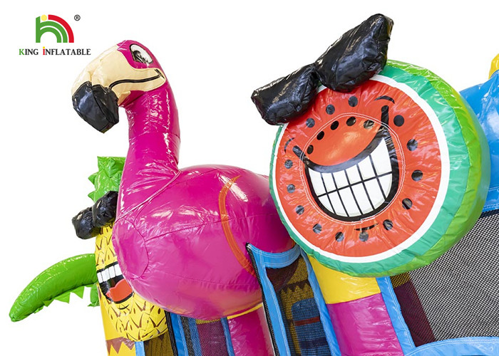 Kindergarten 3m Pink Inflatable Flamingo Bouncy Castle With Slide