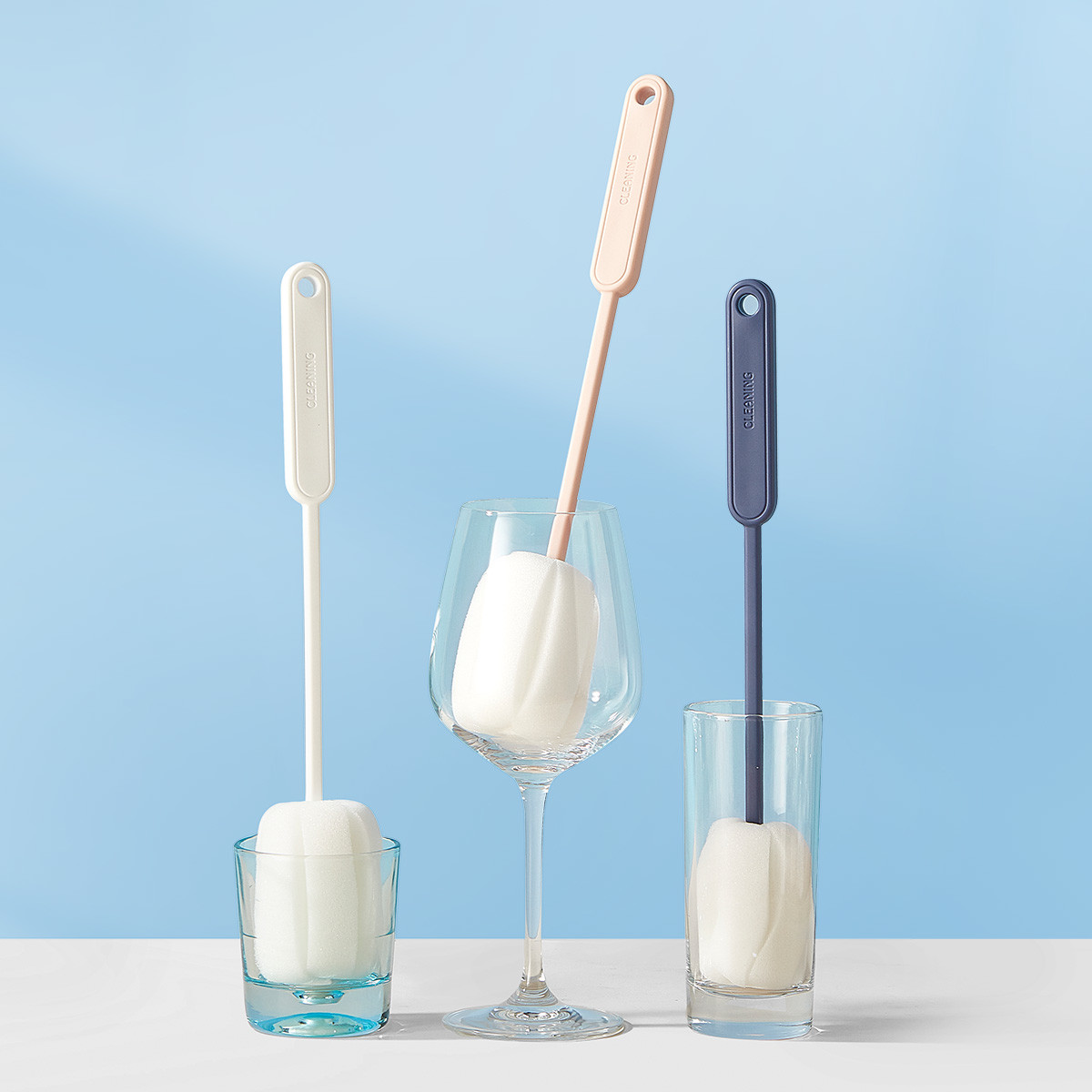 3 Colors Removable Simple Glass Water Bottle Cleaner Sponge Cup Brush Long Handle Household Kitchen Cleaning Tools