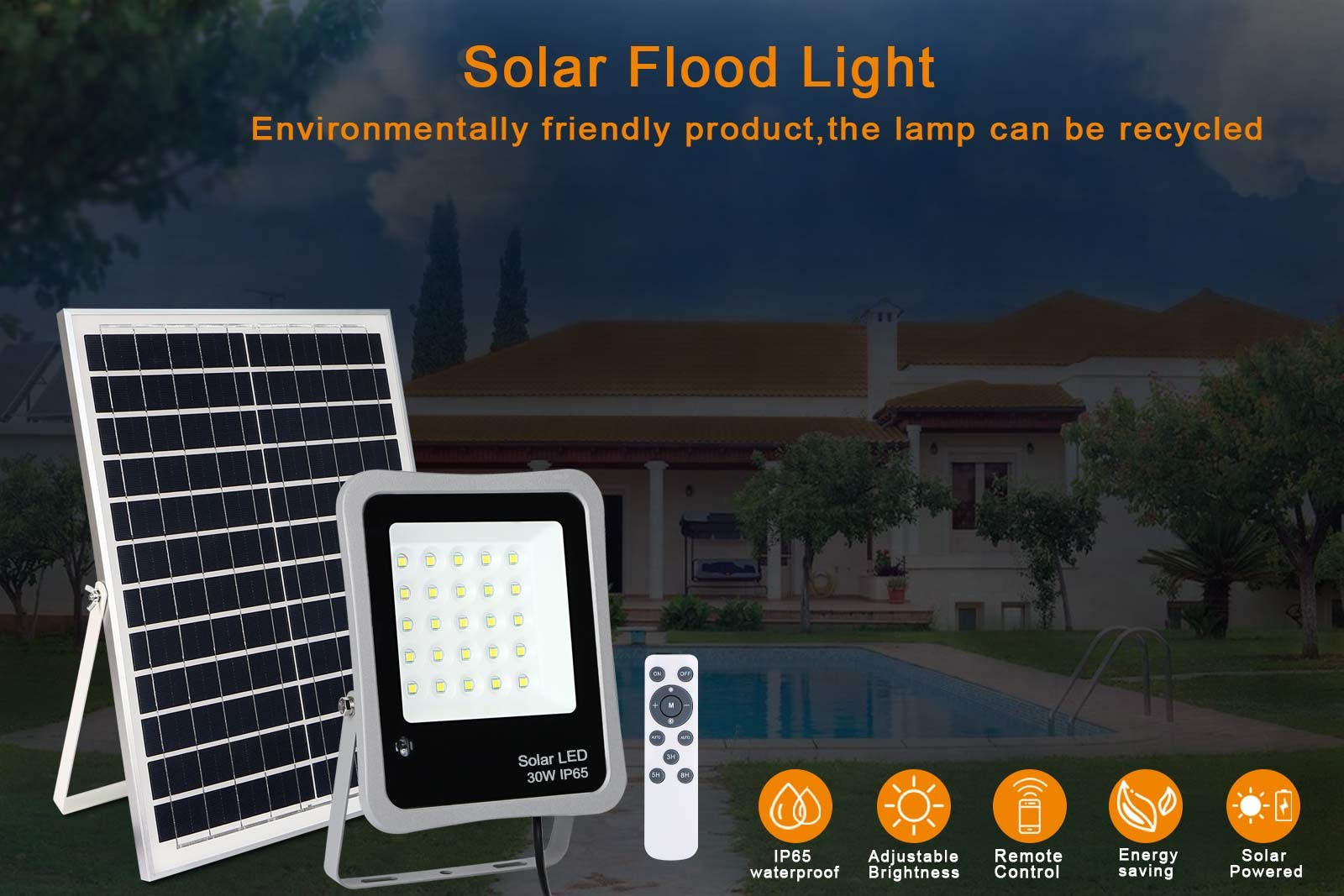 ODM High Lumen Outdoor Ip65 Solar Powered Flood Lights 23cm For Parks