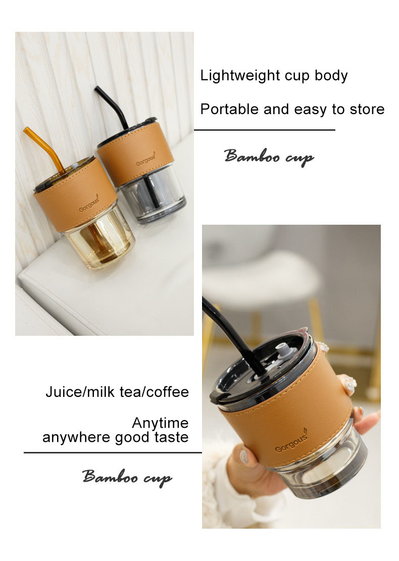 420ml 450ml Soda Lime Glass Reusable Coffee Cups With Lids Leak Proof Travel Mug