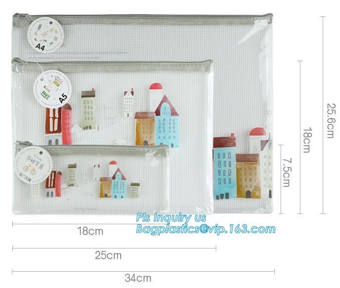 pp file folder plastic pockets document bag, A4 mesh folder zipper pocket document bag, Document Bag with Zipper Storage