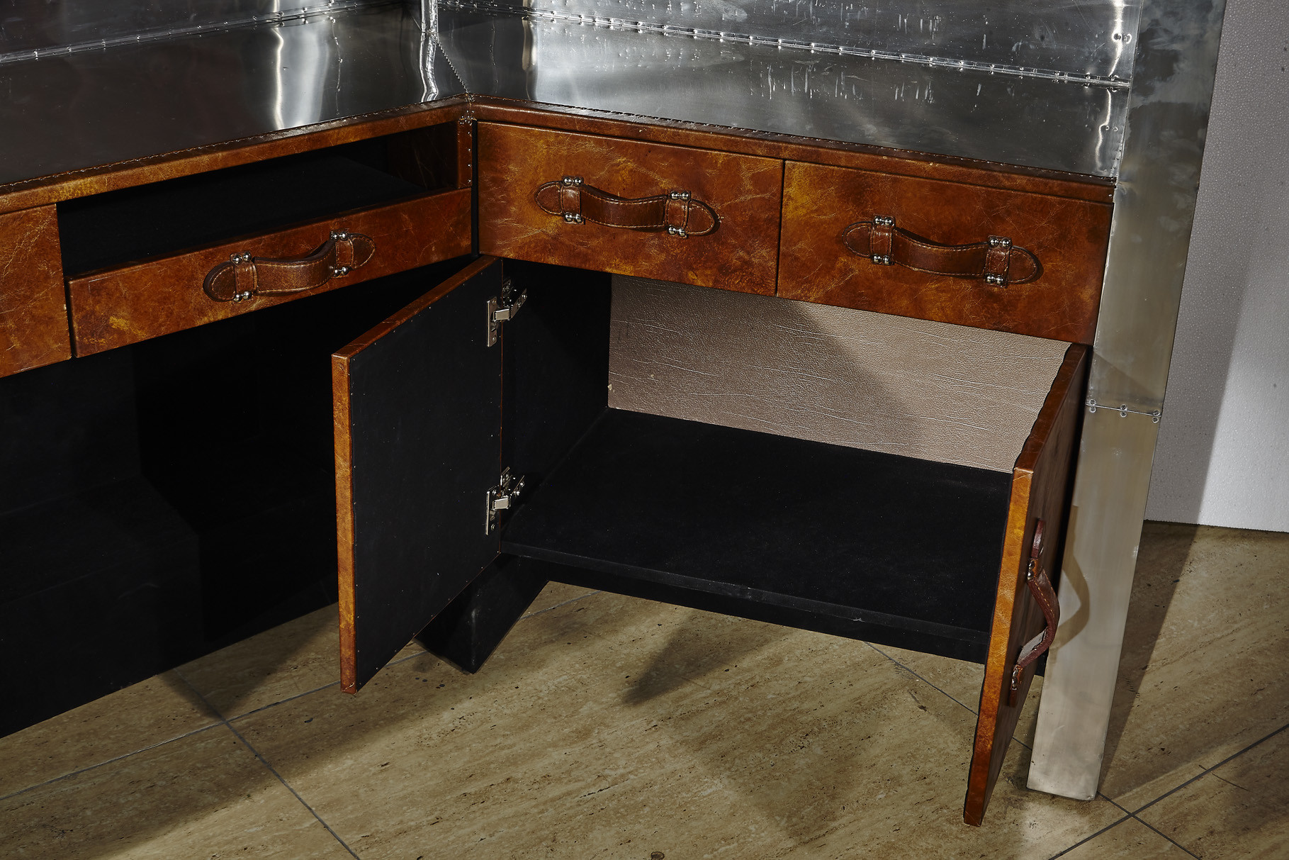Antique Industrial Style Upholstered Tufted Leather Counter With Strong Storage