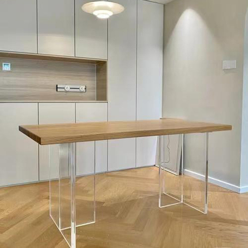 Transparent Acrylic T-Shaped Dining Table Custom Color Legs with Thickened Base