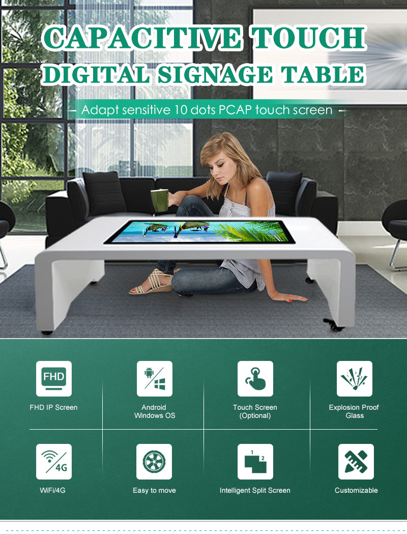 High Brightness Interactive Touch Screen Coffee Table 32 43 Inch Smart