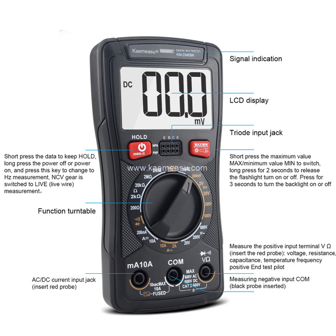 Kaemeasu 09A Digital Multimeter Ture RMS Current Voltage Measuring 2000 Counts Clamp Meter
