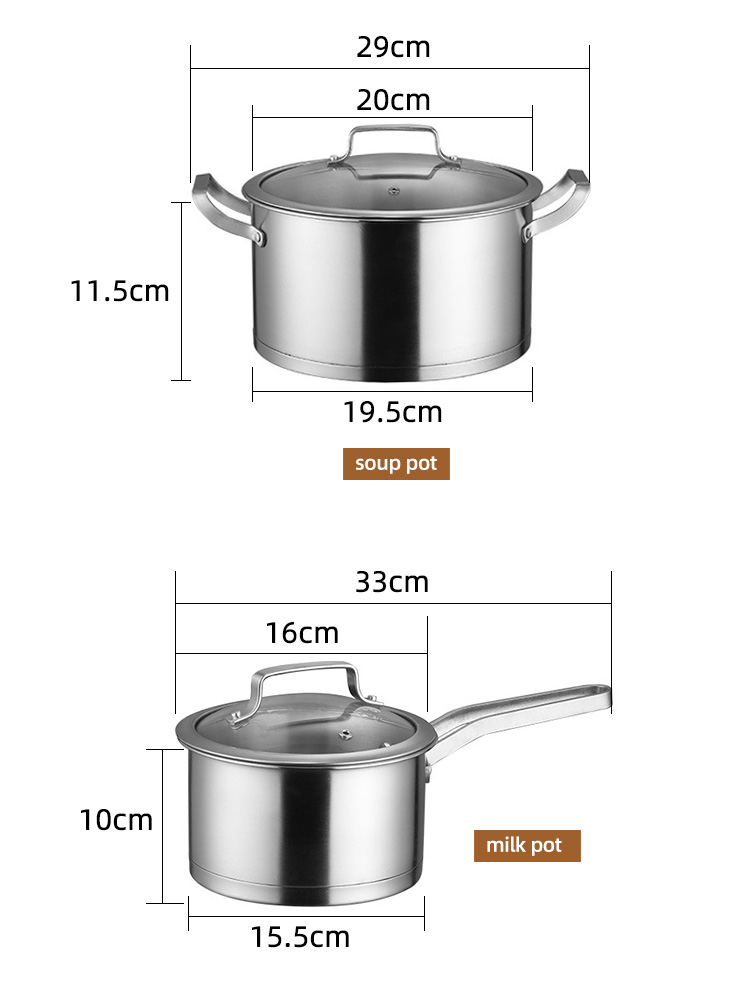 Factory Price Silver Kitchen Sauce Pot Soup Pot Fry Pan Cooking Pot Set Cookware Sets With Glass Lid