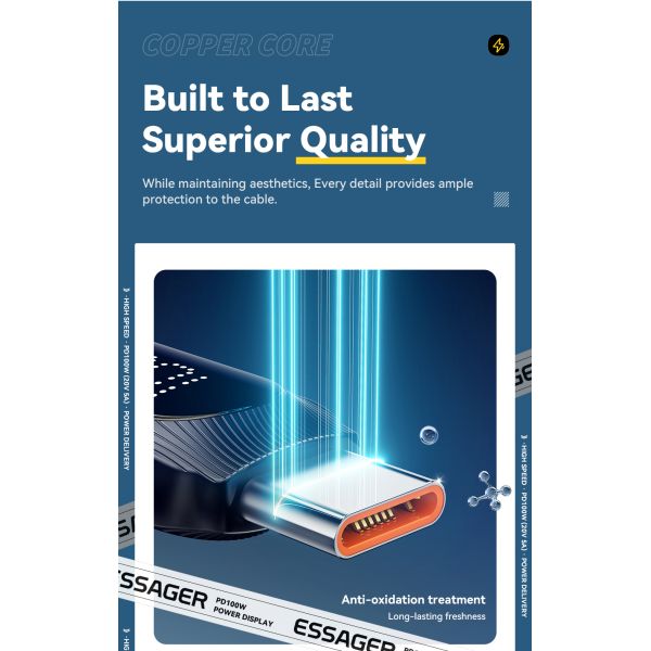 Zinc Alloy USB C Fast Charging Cable 60W 100W ESSAGER ES-X57 Series
