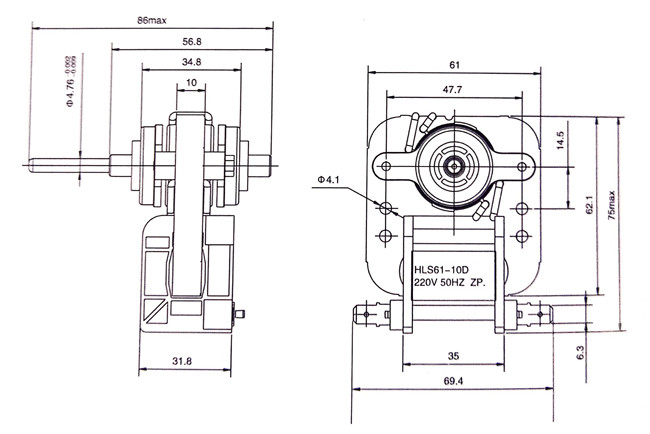 YJF61 Shaded Pole Fan Motor, No Capacitor Single Phase Induction Electric Motor