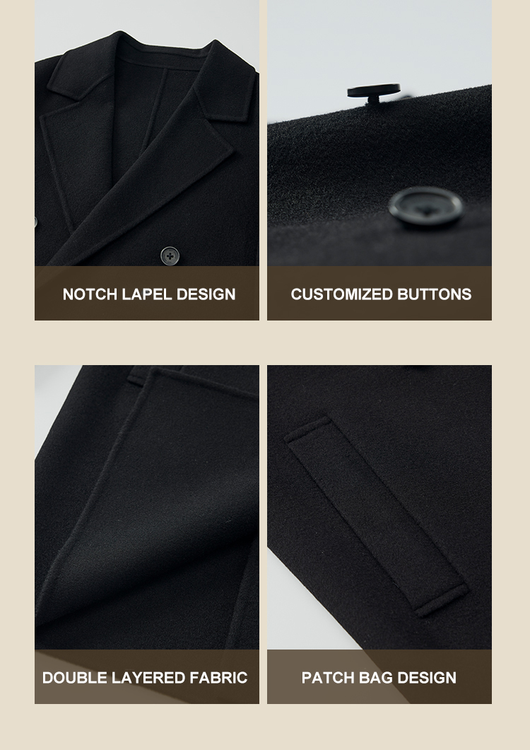 Autumn and Winter Warmth Men's Black Lapel Woolen Coat for Business Casual Wear