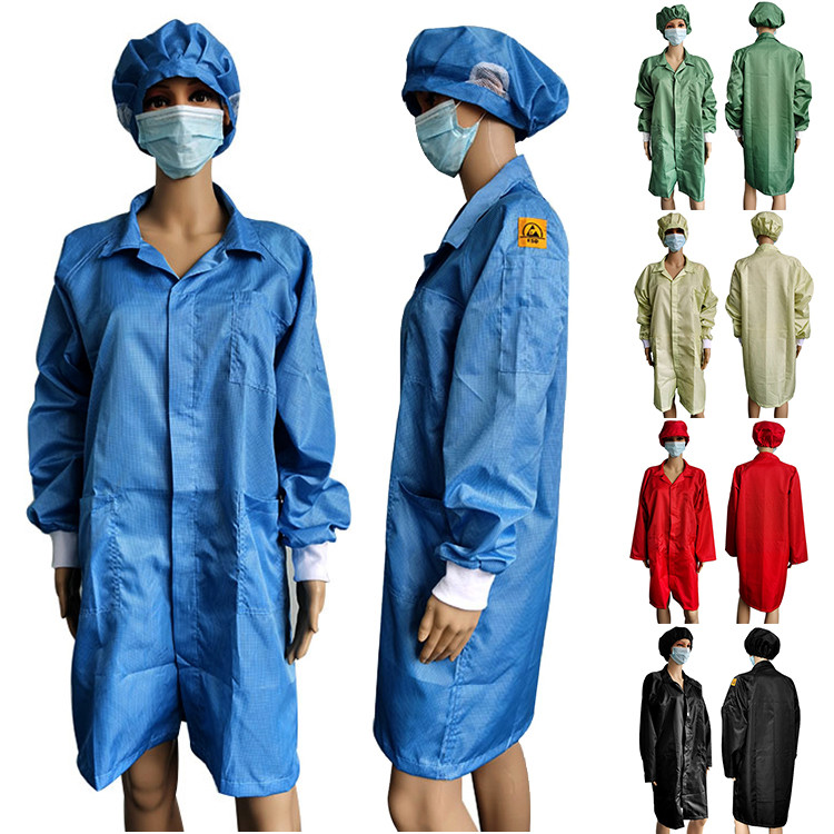 96% Cotton Red ESD Antistatic Smock Coverall with Same Color Cap