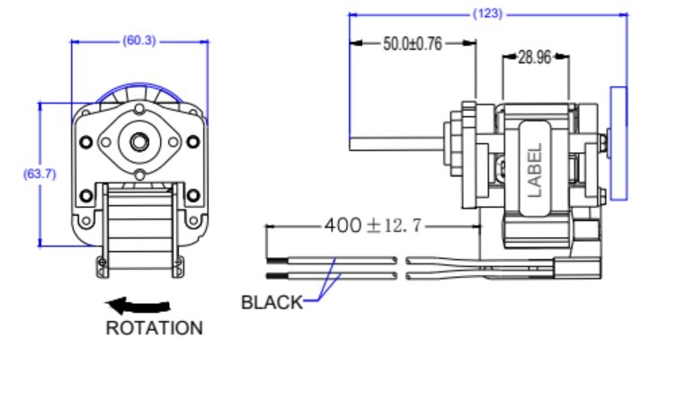 0.5A C Frame Motor 2.38" Die Cast Construction 55W Single Phase Shade Pole