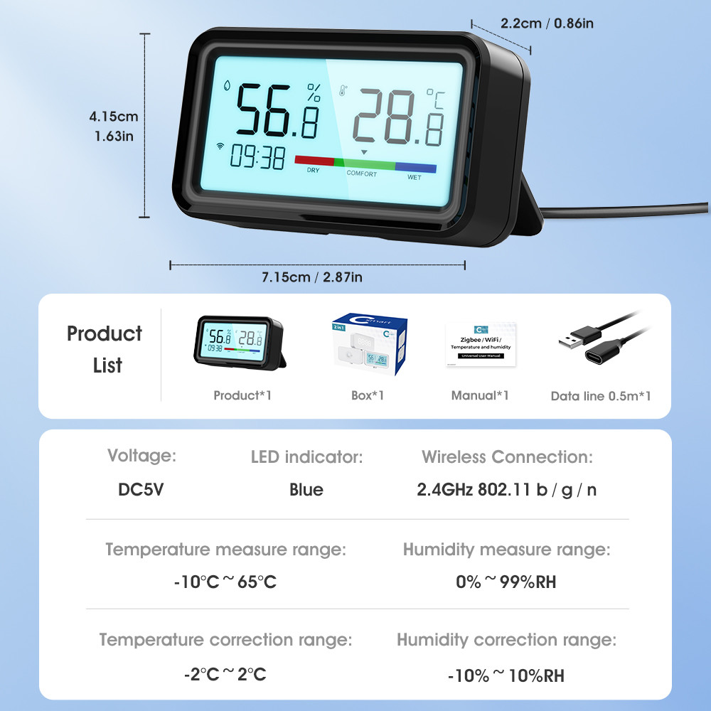 Tuya ZigBee Wireless Hygrometer and Thermometer Sensor – Remote Monitoring, App Control, Alexa & Google Home Compatible