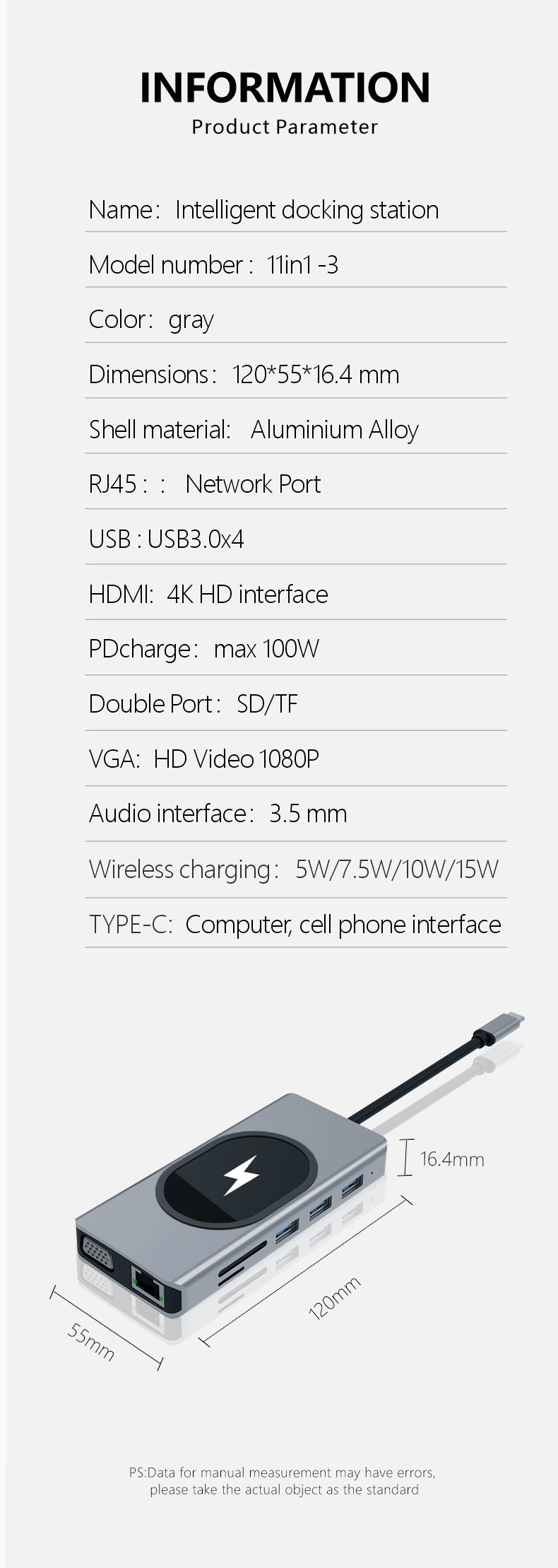 Multi-Port Data Transfer Adapter Hub 11 in one Up To 5Gbps Transfer Speed Supports Many Ports