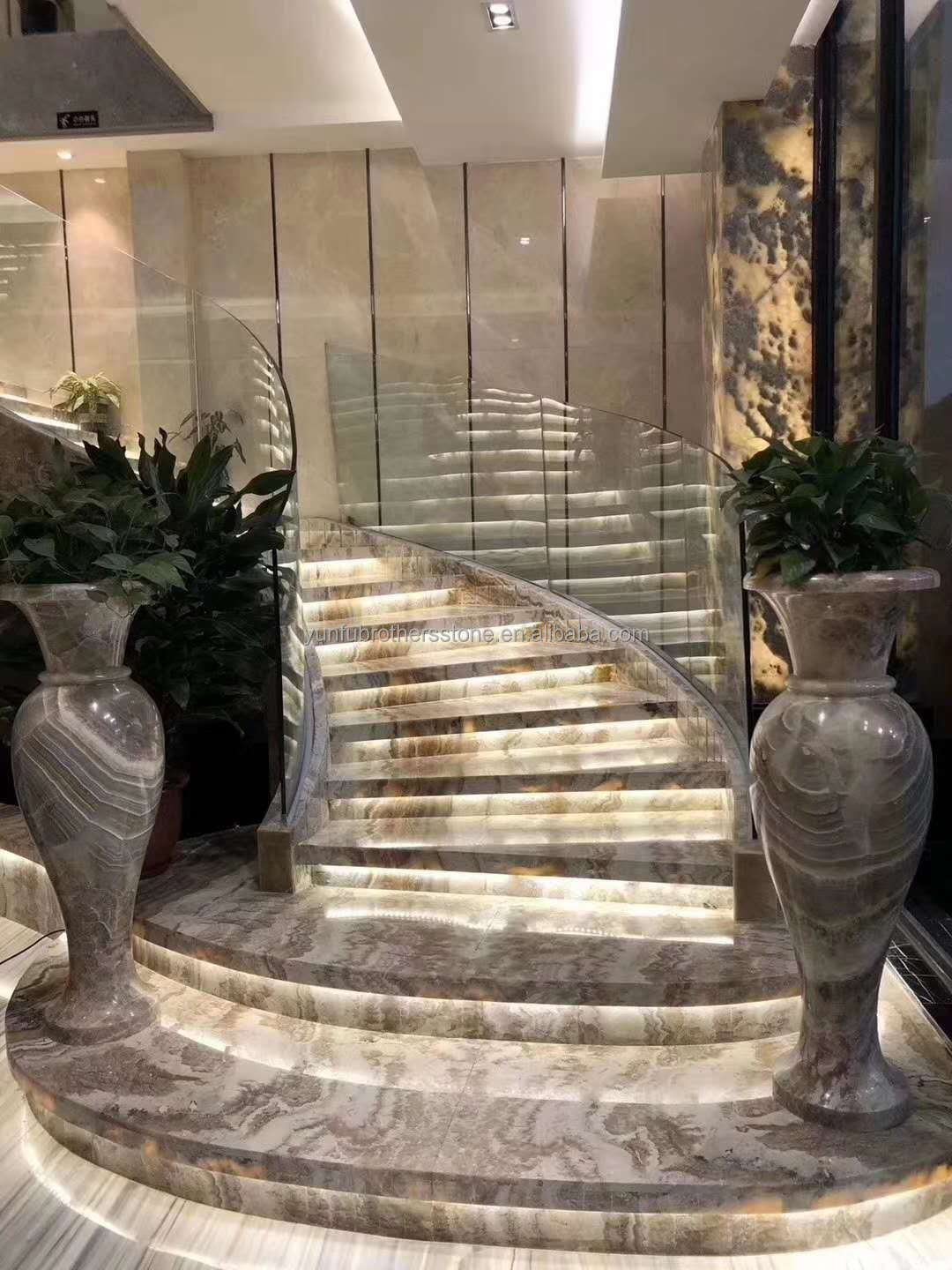 Natural Stone Big Slab Cut-to-Size Honed Stone Slab Modern Marble Stairs for Indoor Villa