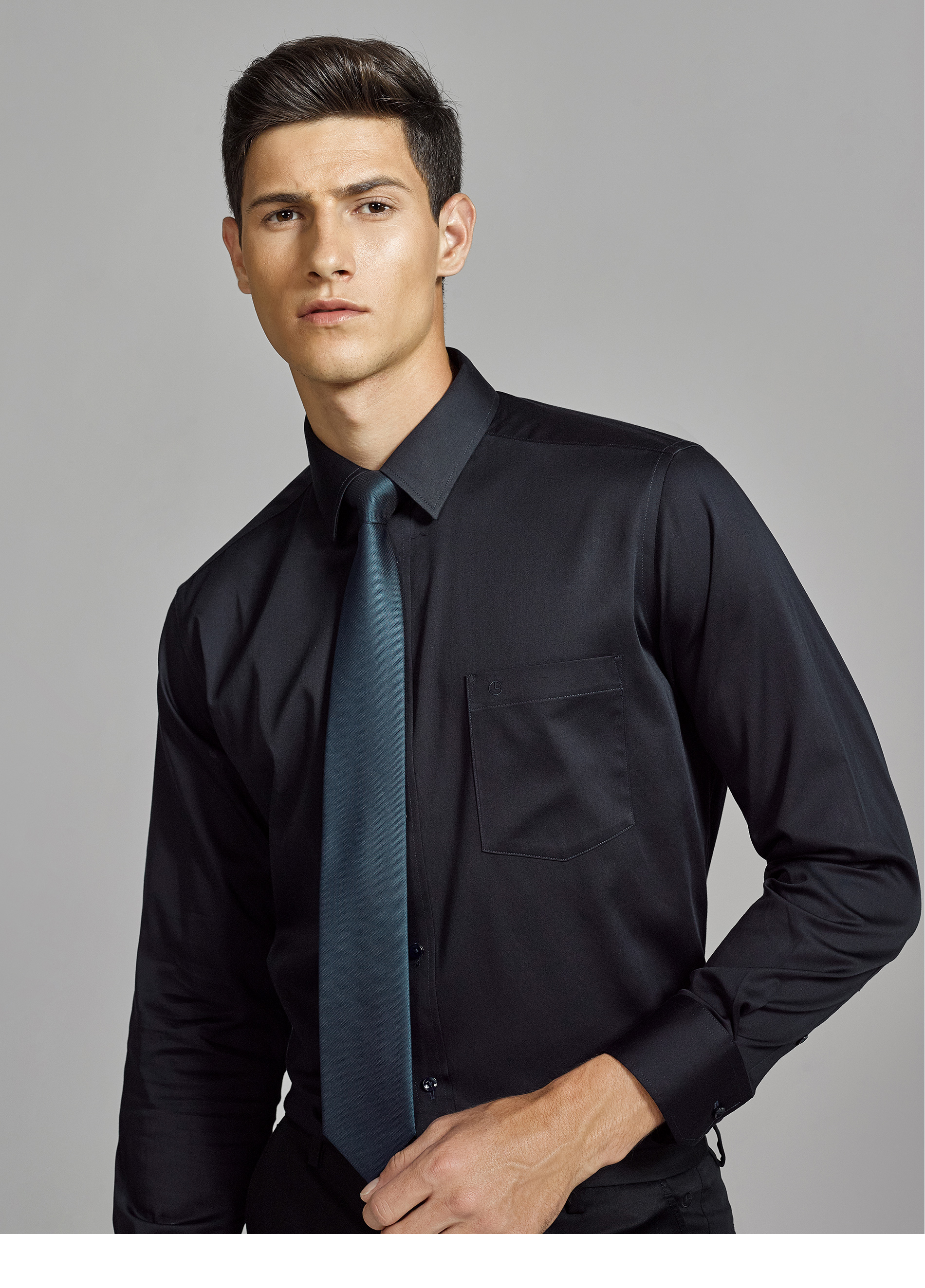 Covered Button Closure Type Long Sleeve Men's Clothing Dress Shirts for and Comfort