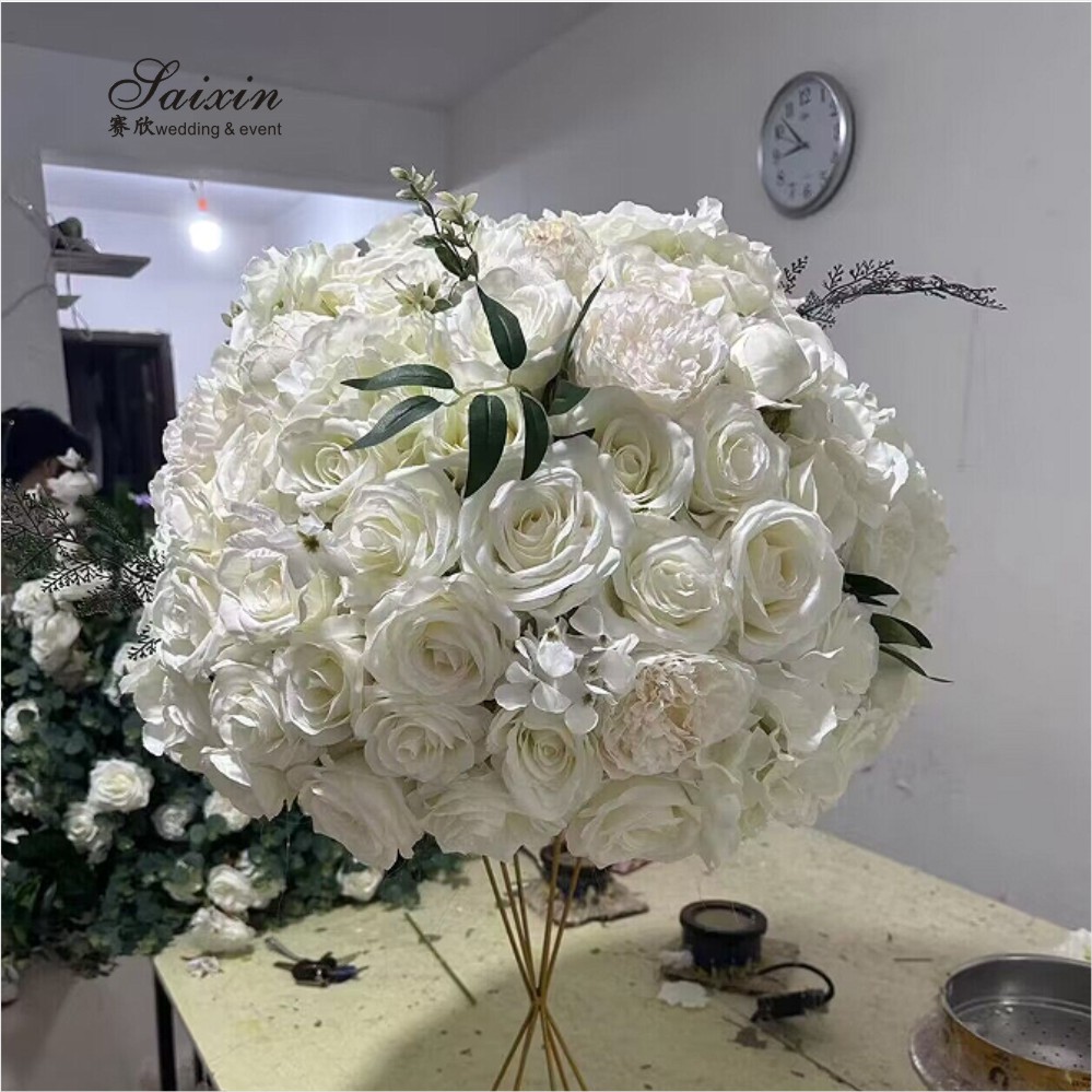 High Quality Wedding Artificial Flower Ball Custom Size Fit Table Centerpiece White Wedding Artificial Flower
