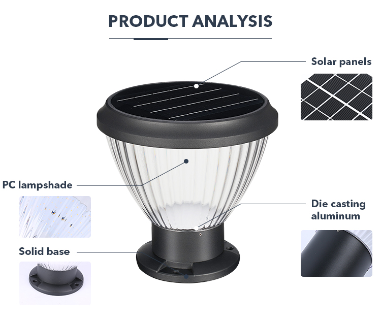Light Control IP65 Solar Pillar Light Easy Install Post Cap Lamp For Wood Fence Deck