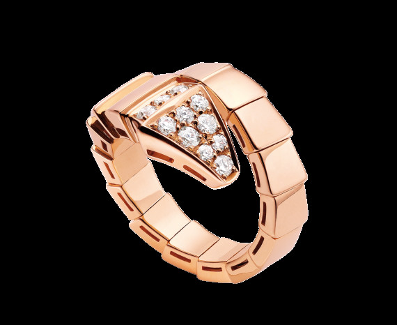 Serpenti 18 kt pink gold ring with pavé diamonds Ref. AN855318