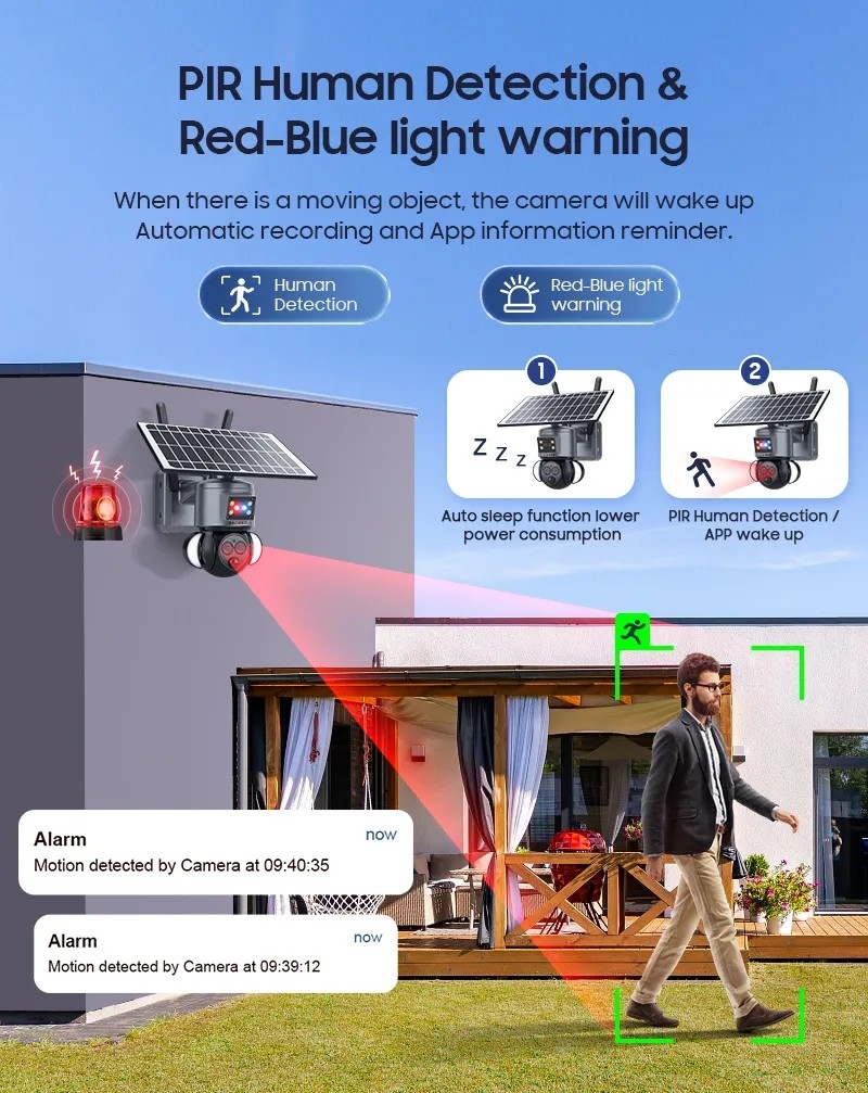 6MP PIR Solar Security Camera 4G Human Detection WiFi 12X Zoom Camera