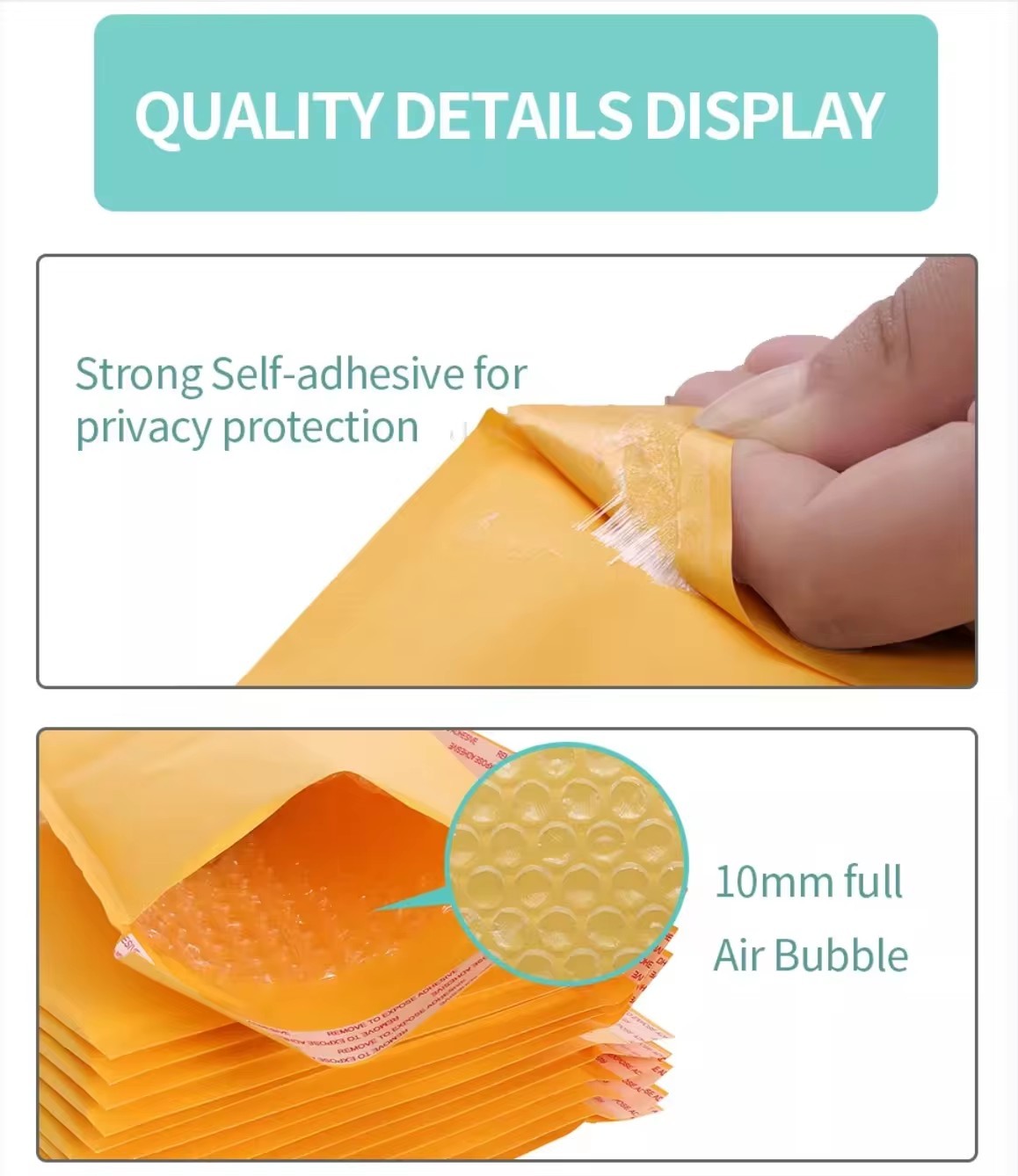 Hot Melt Strong Adhesive Kraft Paper Custom Made Bubble Mailers