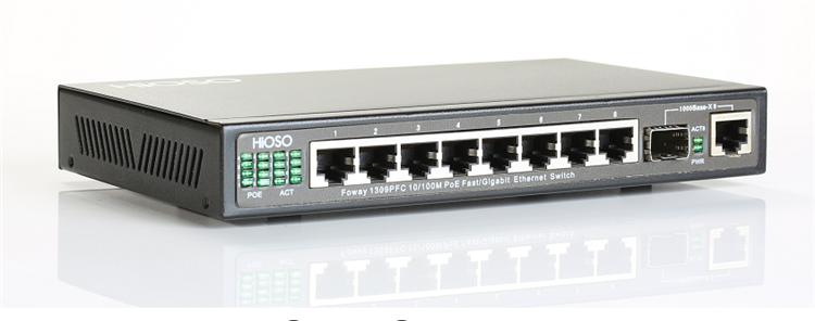 Poe Ethernet Switch Network 8 Ports with 1 Gigabit Combo Port DC48V