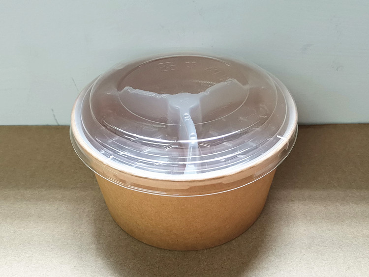 Printed Logo Salad Soup Brown Kraft Paper Bowl Disposable Belt holder With Lid