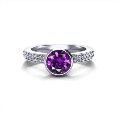 Amethyst Filigree Ring Slightly Stones With 4K White Gold, Amethyst .20cttw