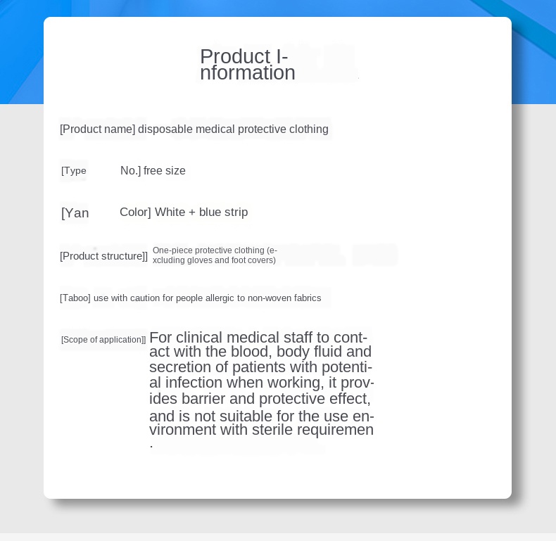 Disposable Coveralls Protective clothing Suit Personal Protective Product Disposable Non-sterile Coverall Surgical Prot