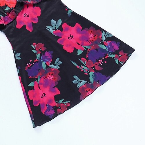 OEM maufactory European and American polyrster sleeveless short skirt sexy V -neck rose printed ruffled camisole dress