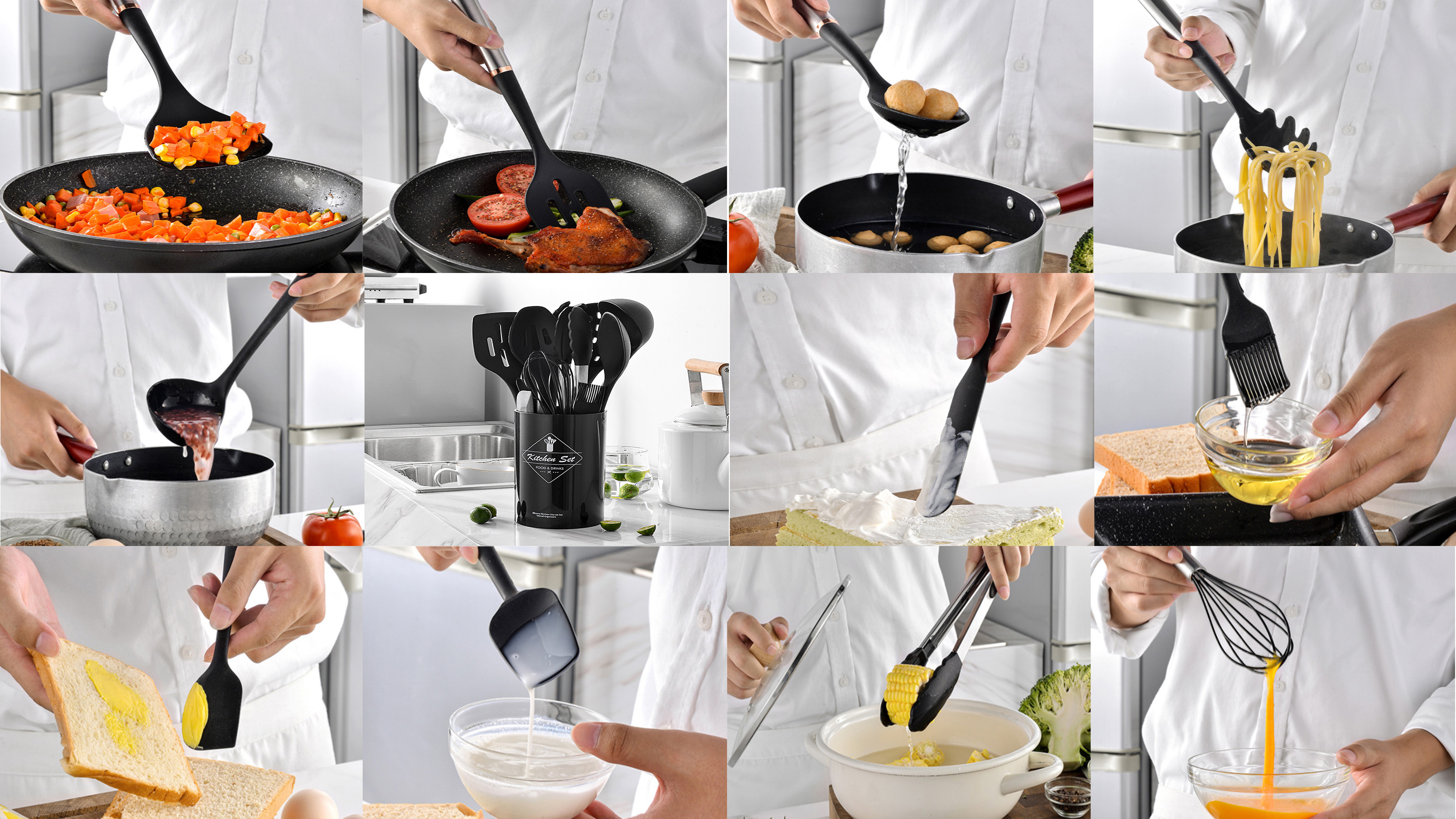 14pcs Kitchen Utensil Set Cooking Utensil Set Non-Stick Kitchen Cookware With Stainless Steel Handle Kitchen Gadgets