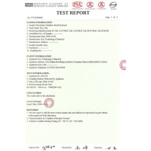 Key Technology ( China ) Limited Certifications