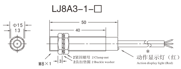 LJ8A3-1-Z/BX 1.5mm DC type NO NPN inductive proximity sensor