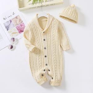 Buy cheap Winter Long sleeve Hat & Onesie set Newborn Boys Toddler Girls Organic Cotton Kids Infant Baby Knitted Sweater Romper product