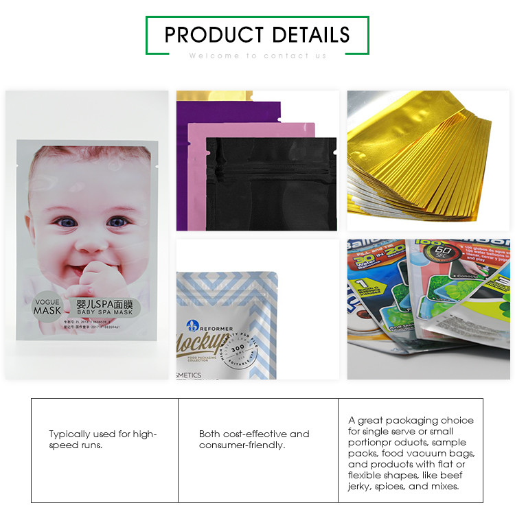 Durable 3 Side Seal Flat Pouch Printed Plastic Packaging Bags ISO 9001 Approved