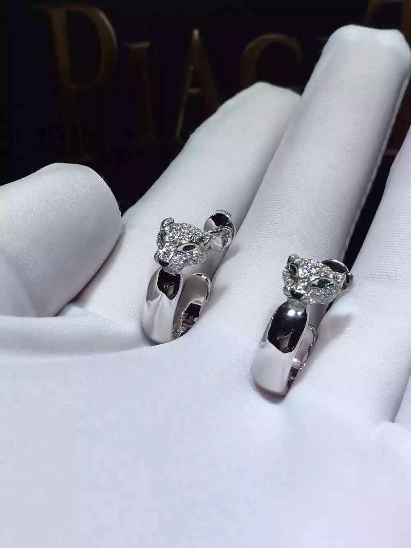 Emeralds Diamond Earrings , 18K White Gold Diamond Earrings With Panther Shape
