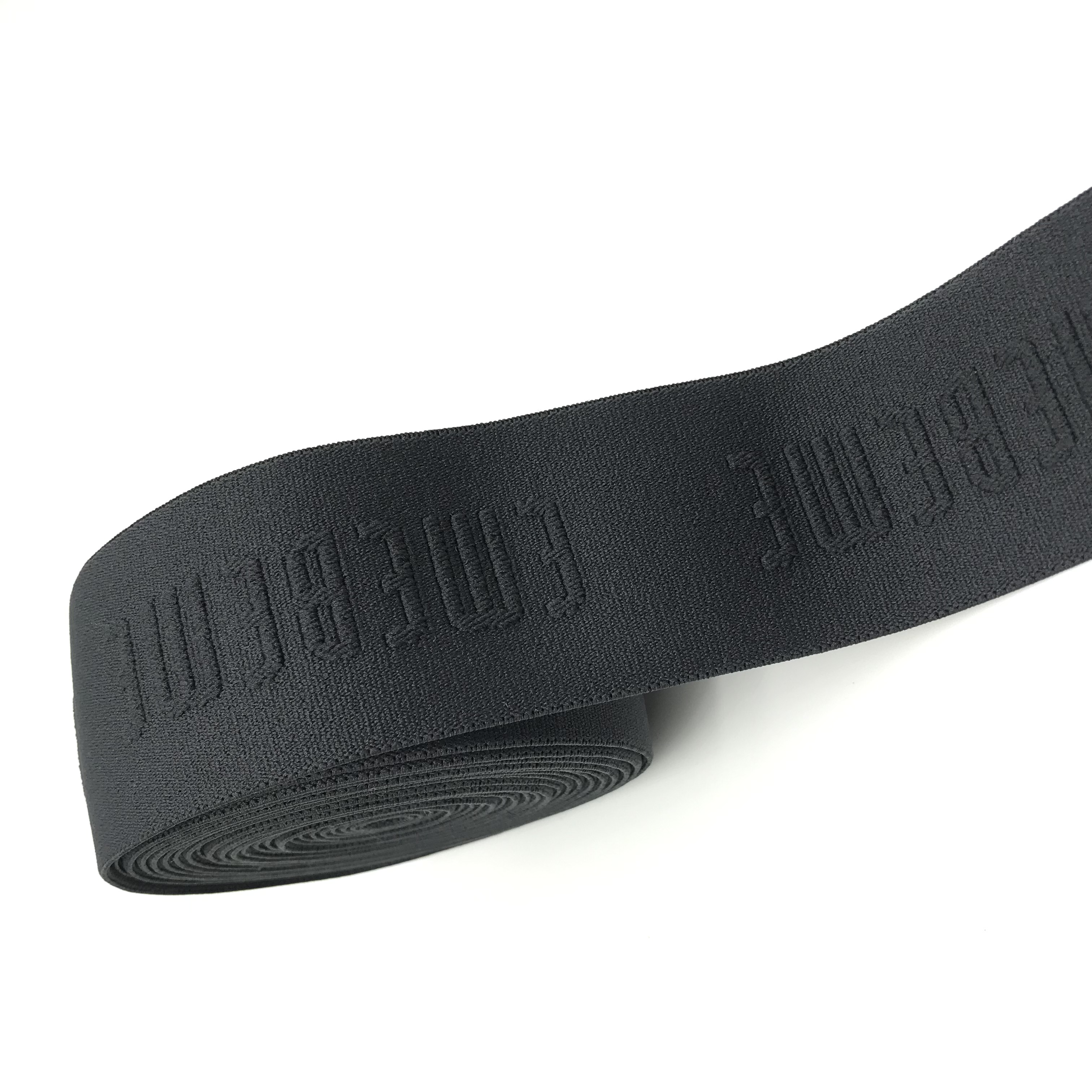 Custom embossed and debossed logo nylon spandex soft jacquard elastic webbing band strap trimming for underwear