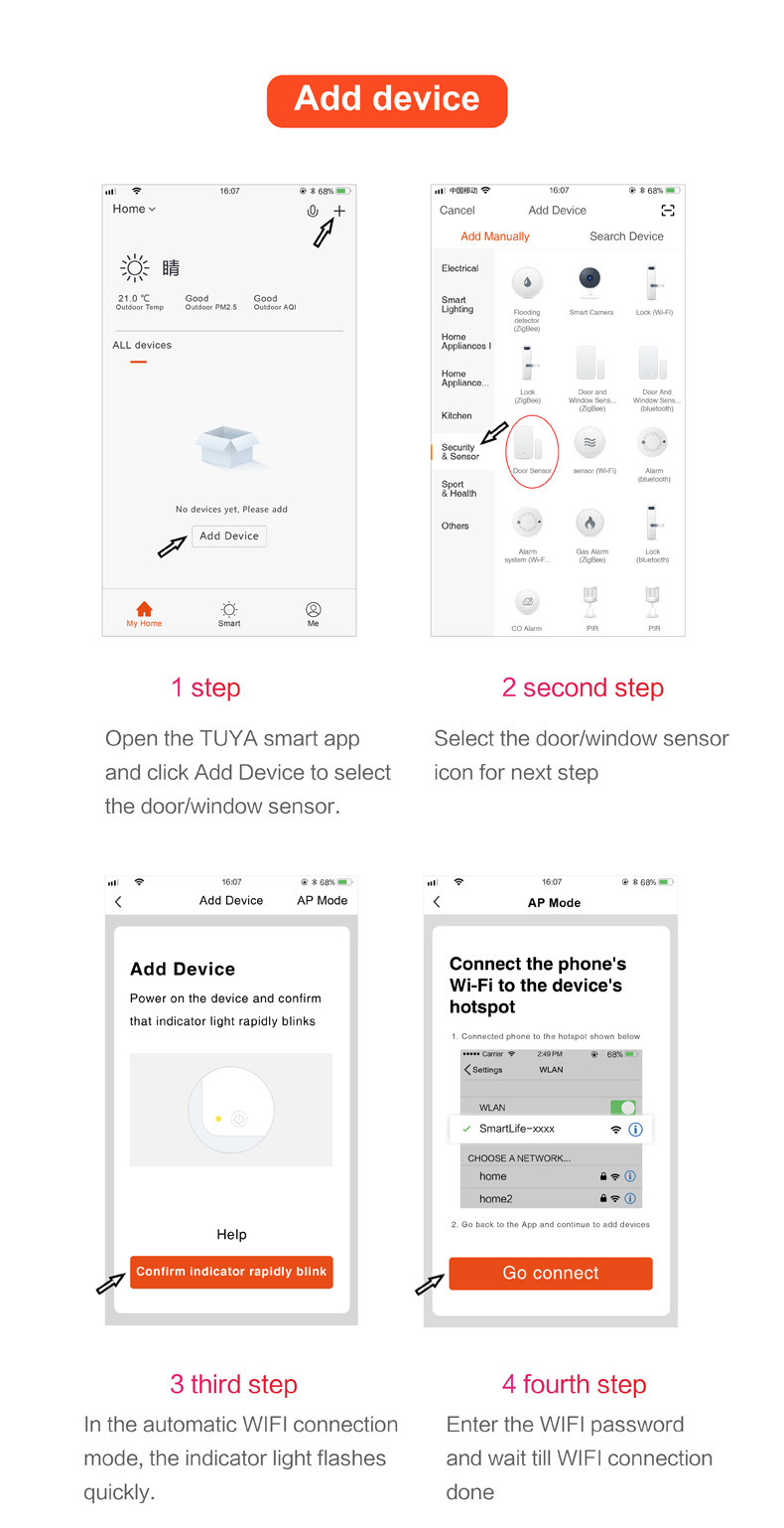 Manufacturer Tuya Smart Door Magnetic Sensor Wifi Automatic Door Window Sensor Alarm Work With Google Alexa