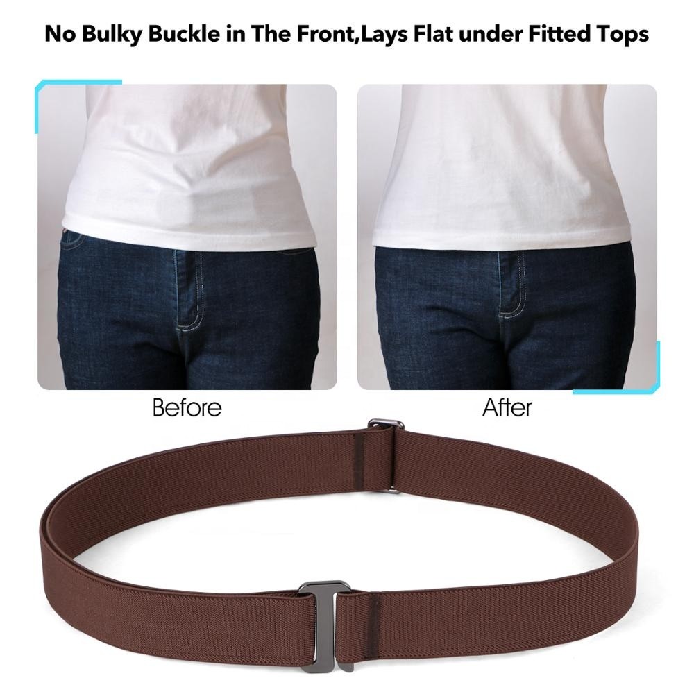 Flat Elasticated Belts Mens Invisible 115cm Black Zinc Alloy Buckle