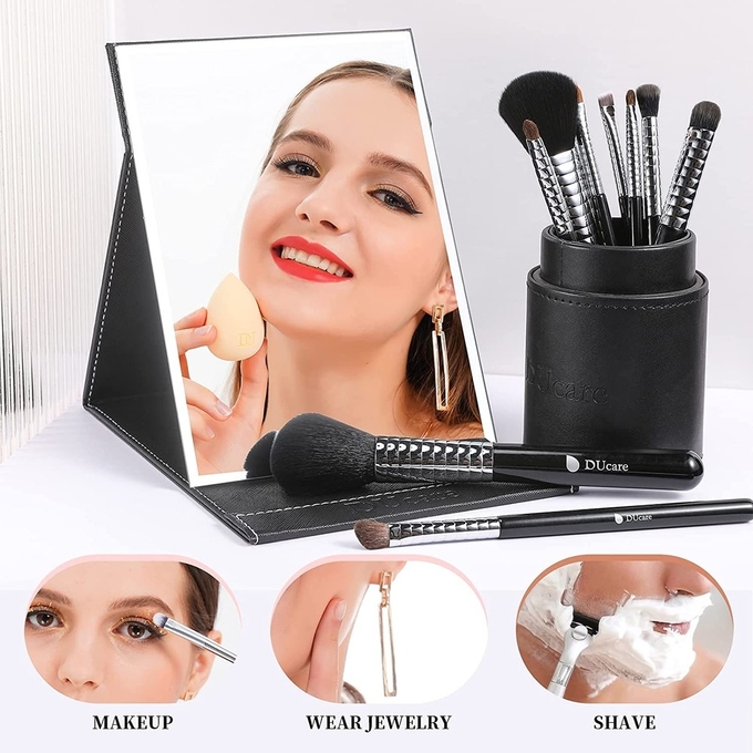 Single Side Folding Travel Mirror Vegan Leather Customized With Stand
