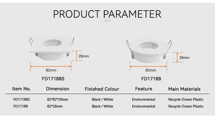 Plastic Ocean Bound Downlight Enclosure IP65 Waterproof MR16 Downlight Housing