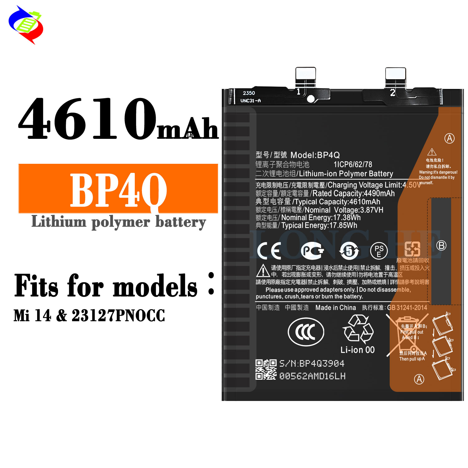 Original capacity 4610mAh RECHARGABLE Battery for Xiaomi Mi 14 Replacement Phone Battery