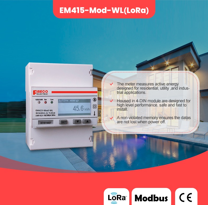 EM415-Mod-WL Single Phase LoRa Energy Meter with 4 Modules -25 to 75 Degree Operation